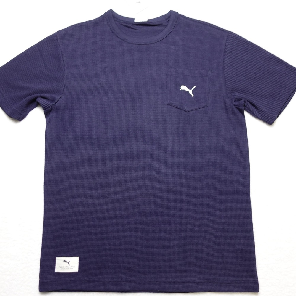 Puma Class Relaxed Tee Mens Size S Navy Waffle Knit Pocket T-Shirt NWT 688025 16
